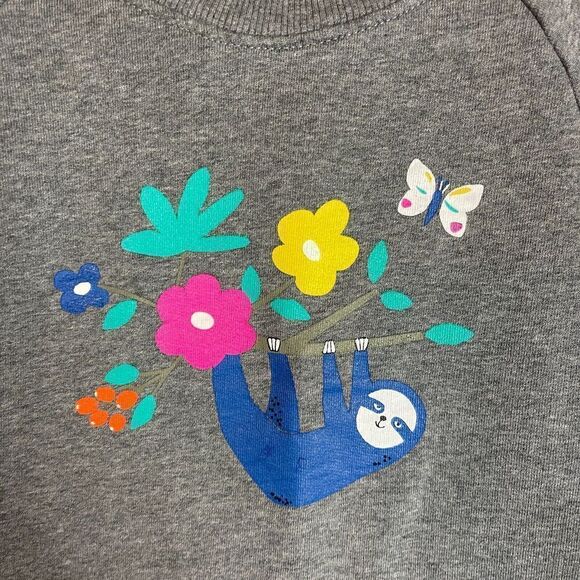 Hanna Andersson Sloth Sweatshirt Girls 140 10 Gray Short Sleeve Terry Crewneck - Picture 2 of 7